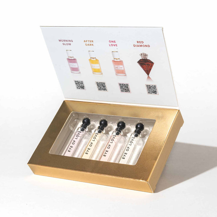 Eye of Love - Sample Set with 2ml perfumes Morning Glow, After Dark, One Love, Matchmaker Red Diamond to Attract Men