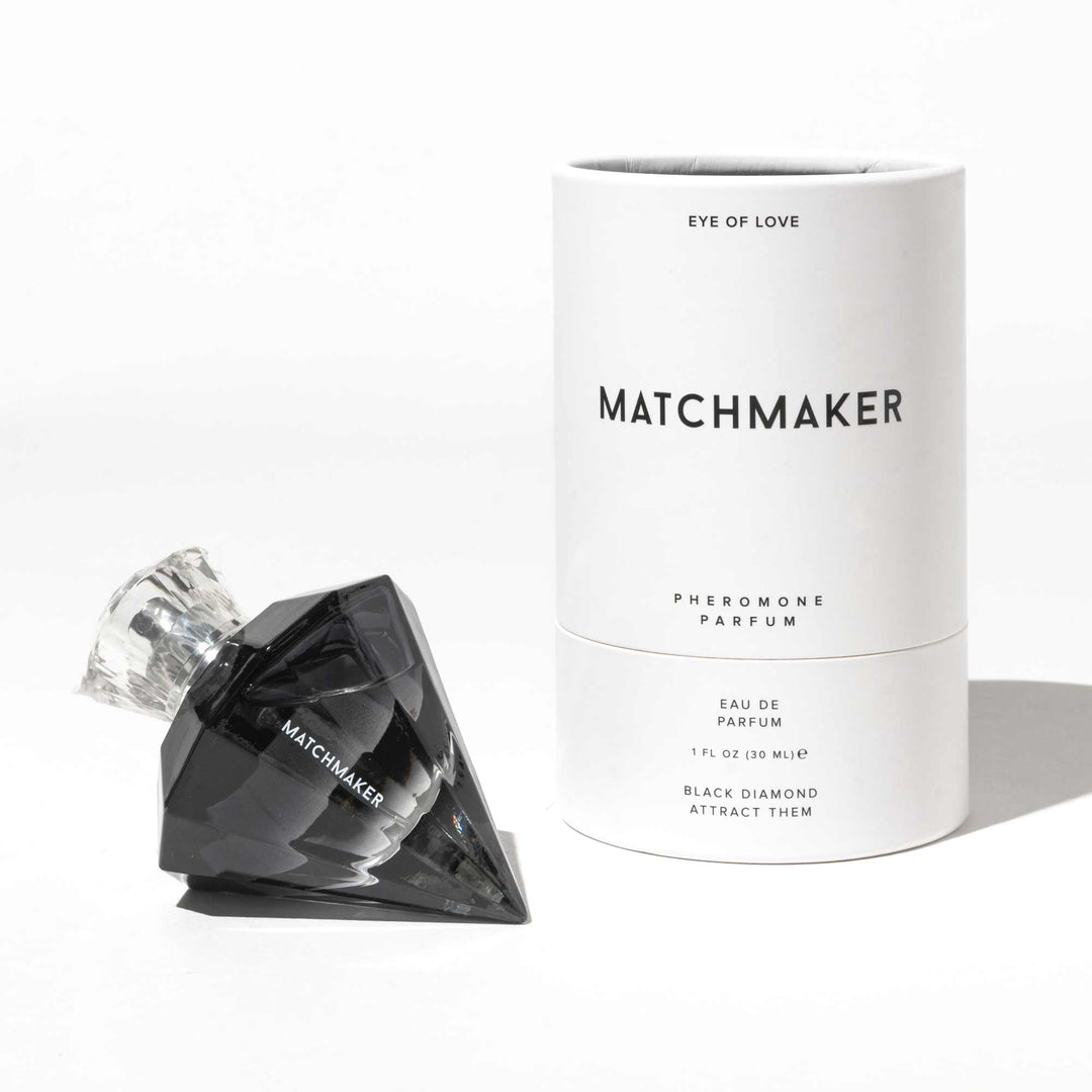 Eye of Love Matchmaker Black Diamond Pheromone parfum to Attract Them displayed beside its packaging