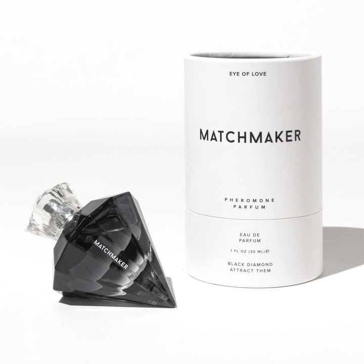 Eye of Love Matchmaker Black Diamond Pheromone parfum to Attract Them displayed beside its packaging