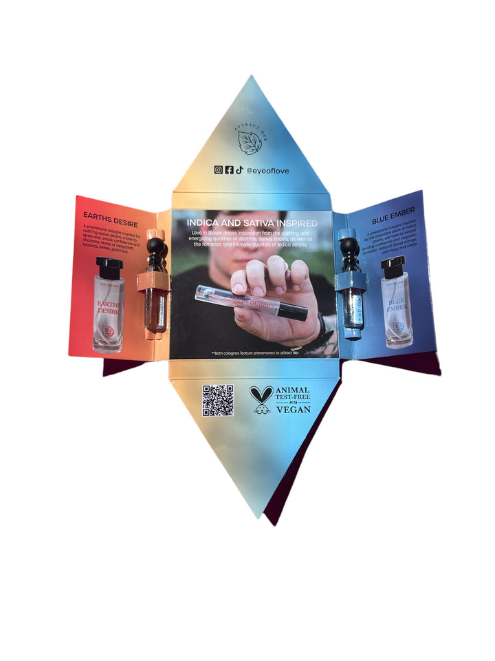 Open box of Bloom - Sample Set with 1ml perfumes Earths Desire, Blue Ember