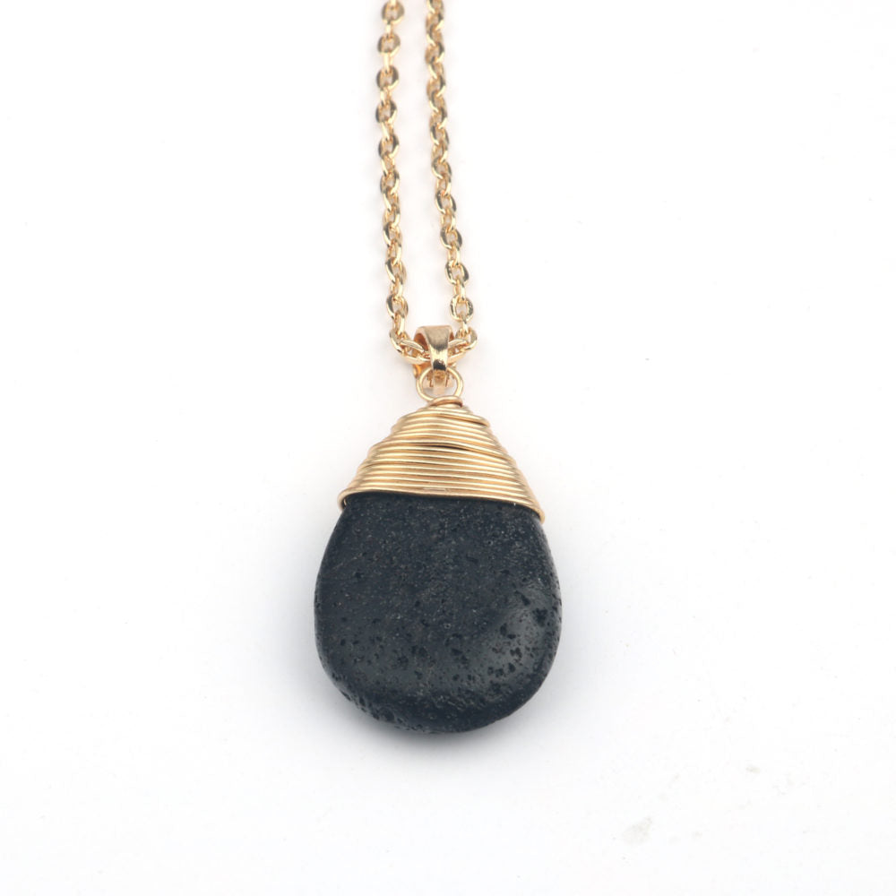Pheromone Drop Necklace Lava Rock - Gold